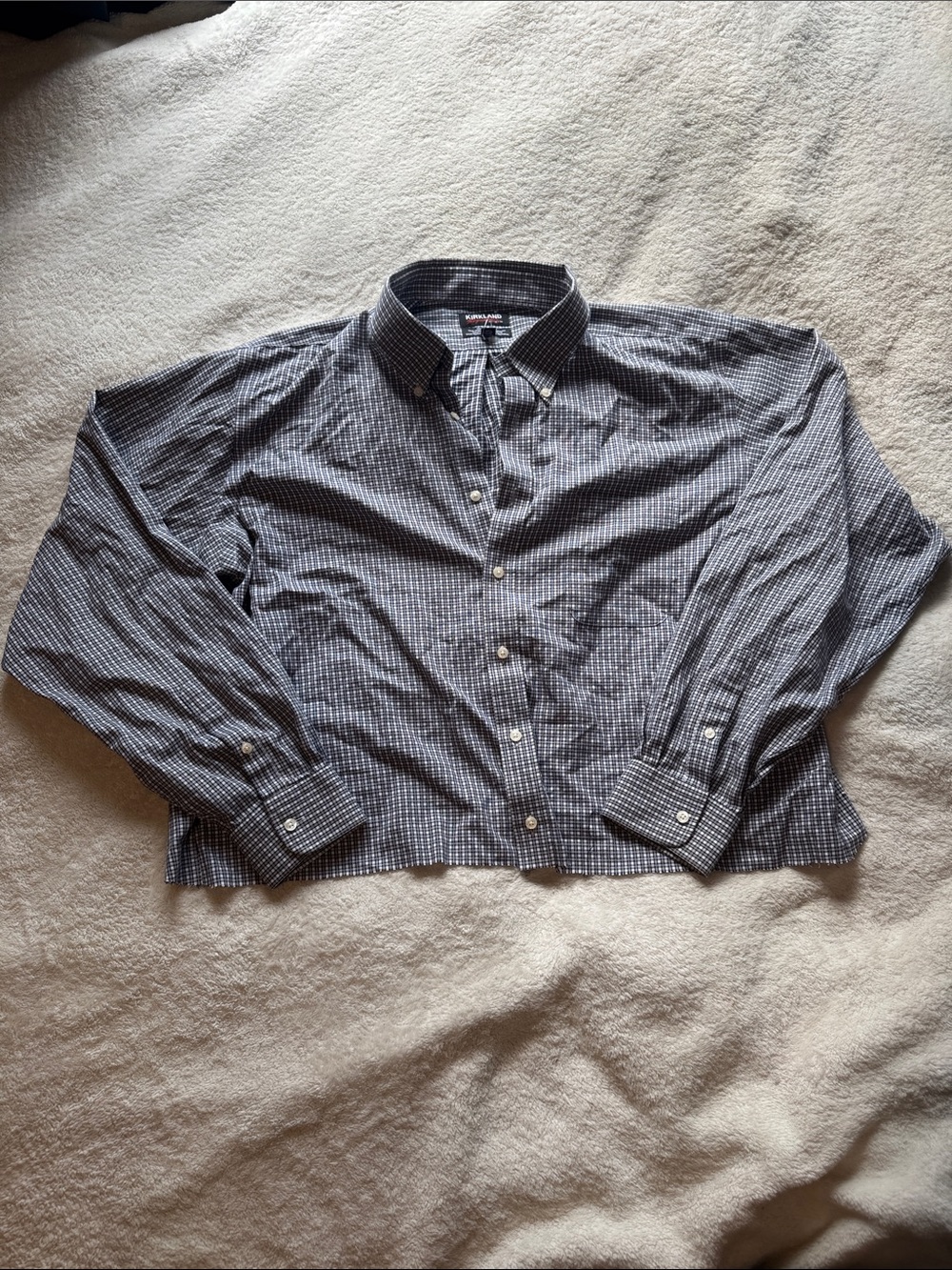 Kirkland Signature Navy and White Gingham Button-Down Dress Shirt